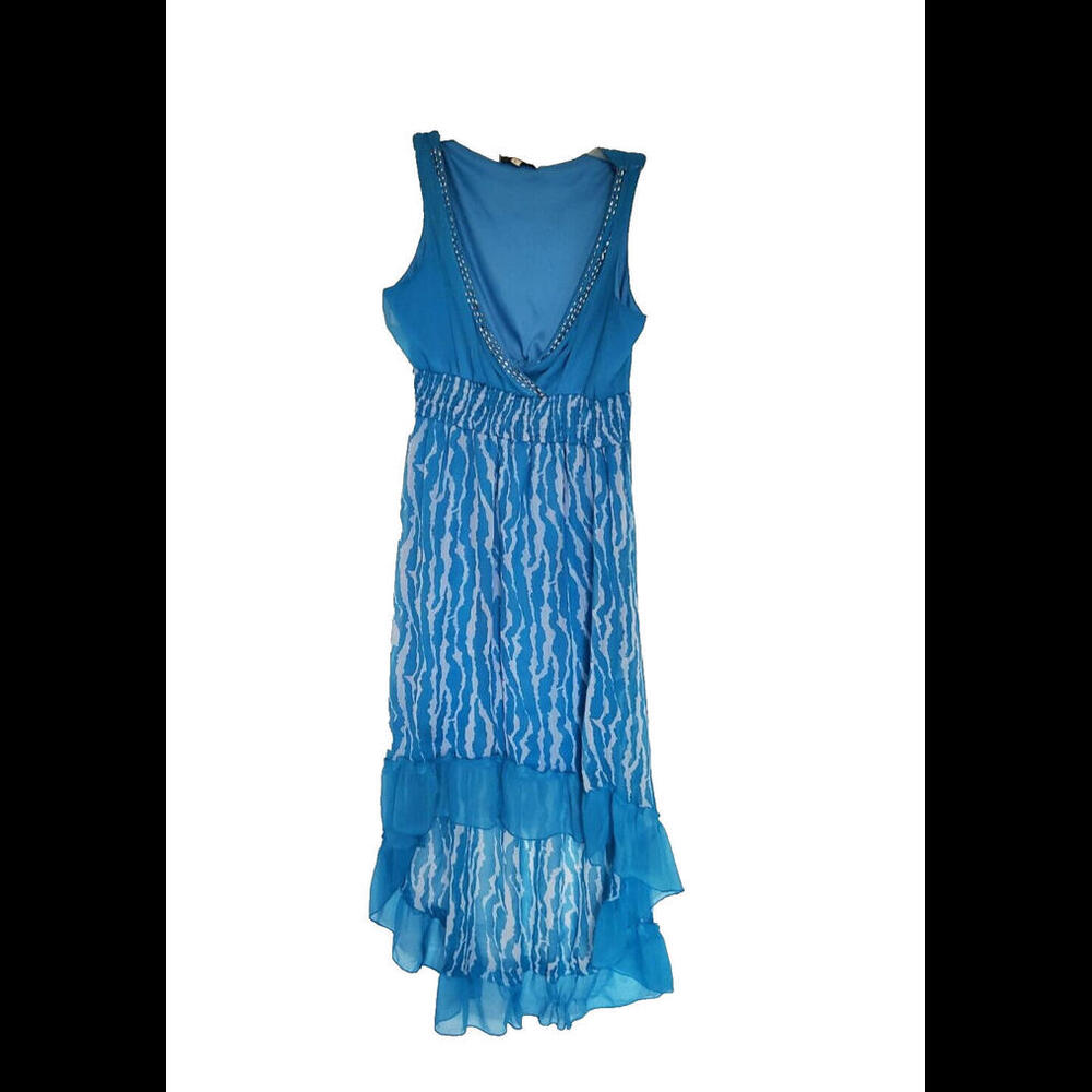 Jessica Taylor Maxi Summer Dress Sea Blue Long Back Short Front Large Rhinestone